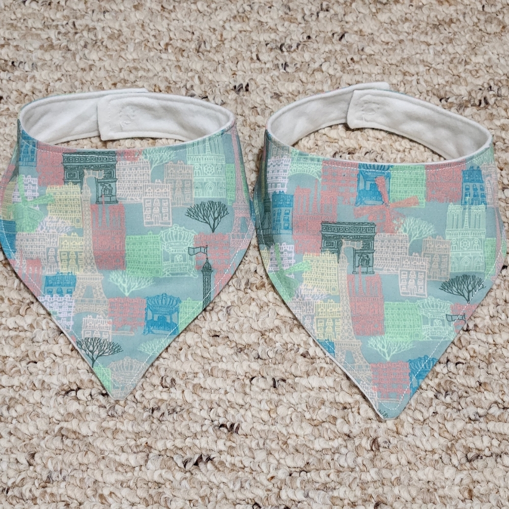 Handmade Sights of France Bandana Toddler Bib Set